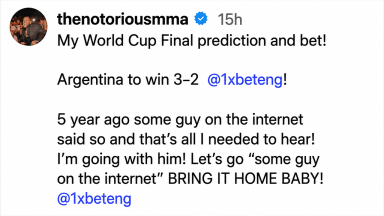 Former UFC Champion Conor McGregor Risks $100K on Viral 3-2 World Cup Prophecy With a $3