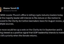 Thune to File Motion to Force September Vote on CLARITY Act