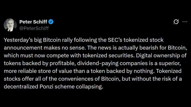 Schiff Warns Tokenized Stocks Will Siphon Liquidity From Bitcoin