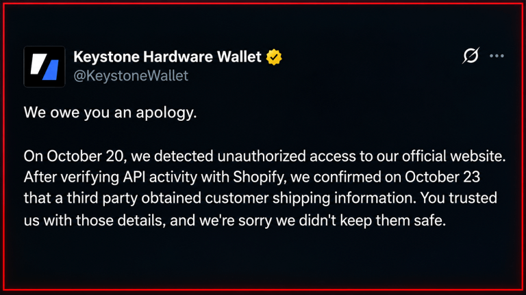 Keystone Wallet Data Breach Exposes Buyers’ Addresses to Scammers